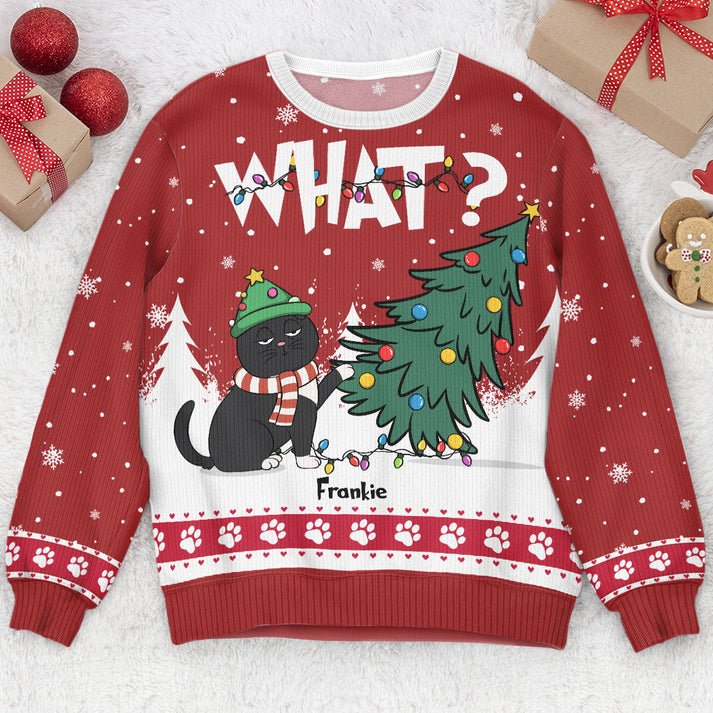 Personalized Cat What - Christmas Tree Ugly Christmas Sweater, Funny Cat Shirt, Unisex Kid Adult Sweater, Christmas Party Shirt, Holiday Sweatshirts, Xmas Outfit, Christmas Gift UXMAS16