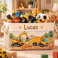 Personalized Construction Storage Basket, Custom Name Kids Toy Bin, Excavator Truck Book Organizer, Boys Room Decor, Birthday Gift BBPETAL25