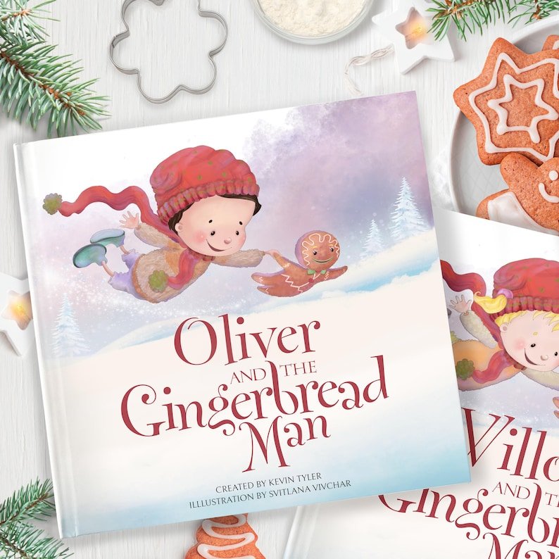 Personalized Gingerbread Man Trip Gift, Personalized Christmas Story Book, Gingerbread Adventure Keepsake PBOOK16