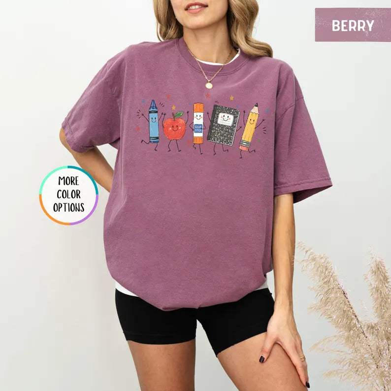 Comfort Colors® Funny Teacher Life Shirt, Back To School Gift, Preschool Teacher School Supplies T-shirt, Crayon Apple Pencil Notebook Shirt. SPETAL3