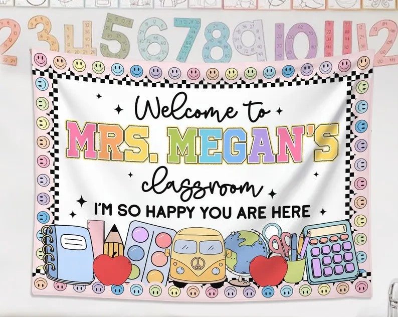 Welcome to Classroom Tapestry, Custom Name Teacher Tapestry, Classroom Decor, Welcome To Class Banner, Teacher Gifts, Back To School. CBPETAL20