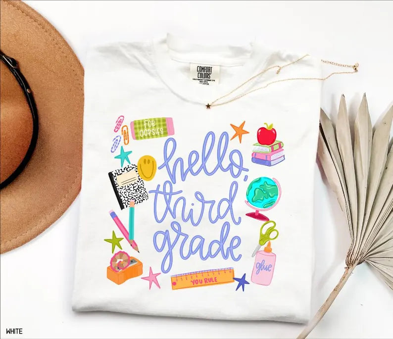 Hello Grade Shirt, Comfort Colors Tee, Back To School Teacher Tee, First Grade Shirt, Cute School Graphic Tee, Teacher Student Shirt, Second. SPETAL14