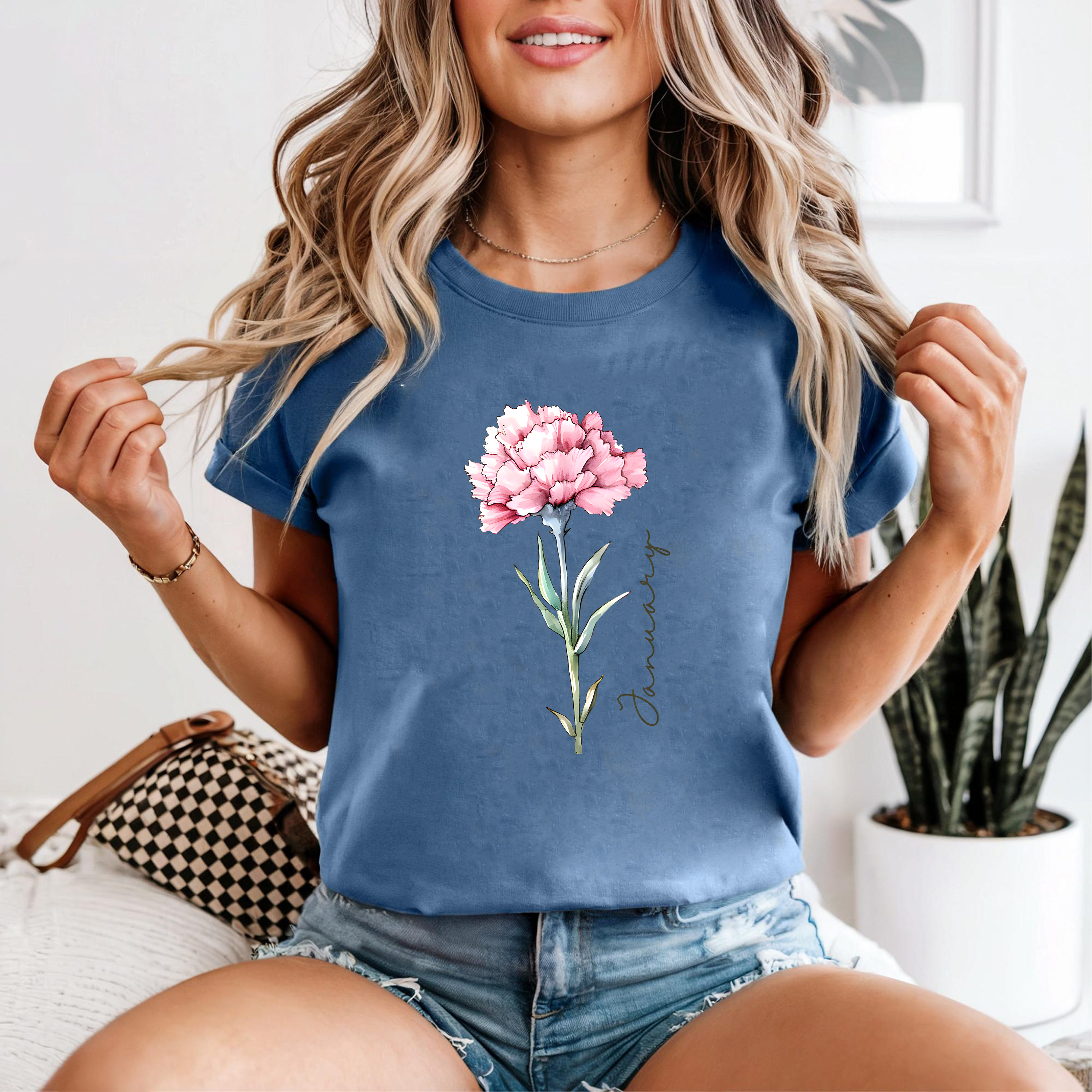 January Birth Flower Shirt, Carnation Floral Tee, Birth Month Shirt Gift, Vintage Flower Shirt, Birthday Gift for Her