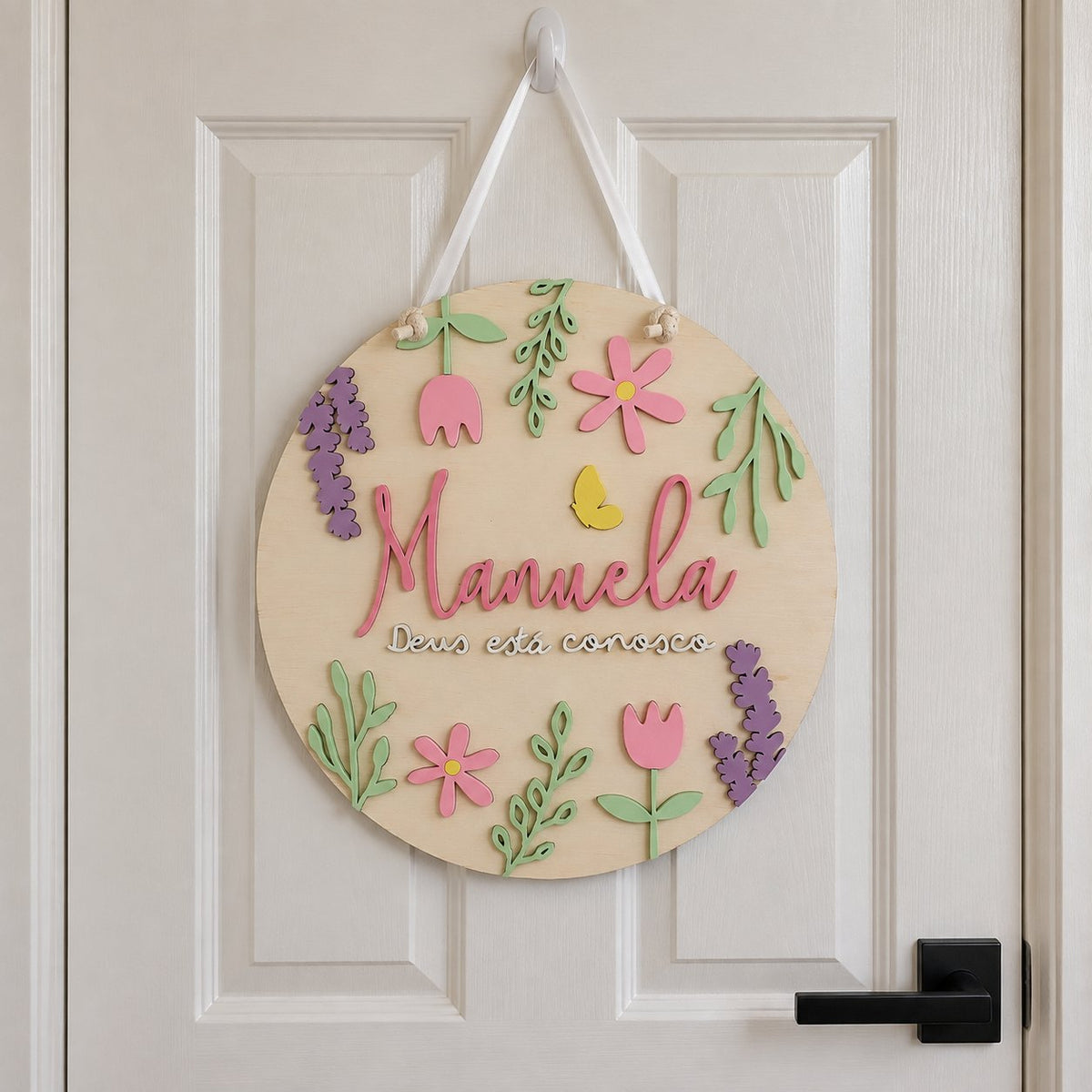 Personalized Floral Wooden Name Sign, Custom Girl Nursery Door Hanger, Botanical Kids Room Decor, Baby Girl Gift WOODKID12