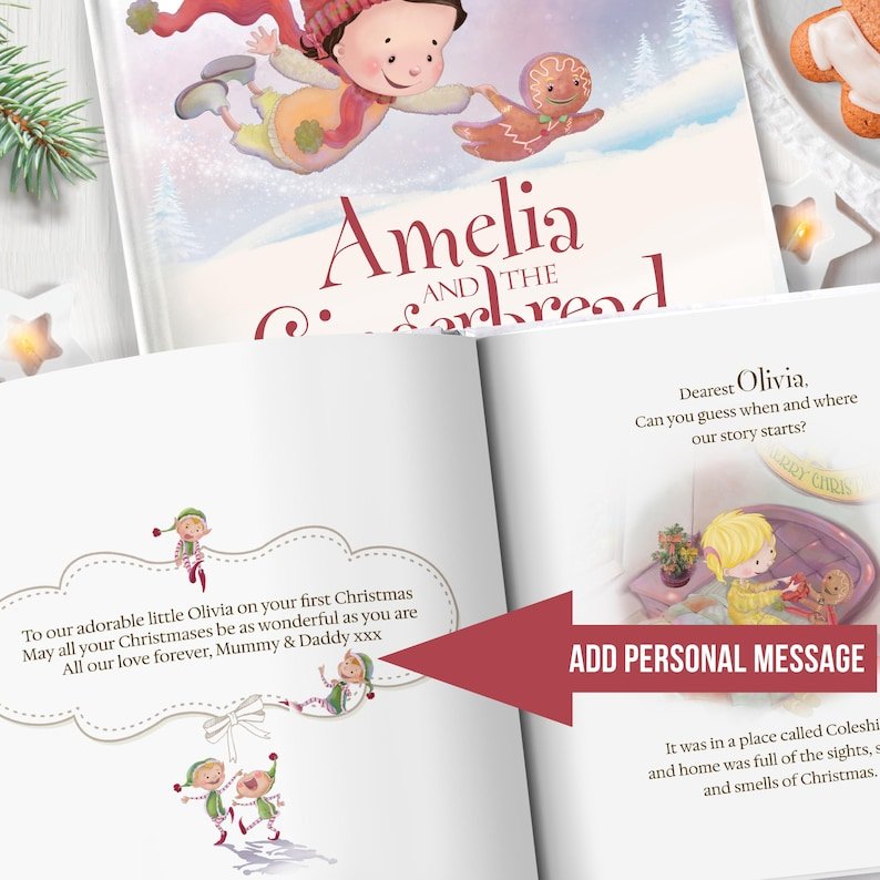 Personalized Gingerbread Man Trip Gift, Personalized Christmas Story Book, Gingerbread Adventure Keepsake PBOOK16