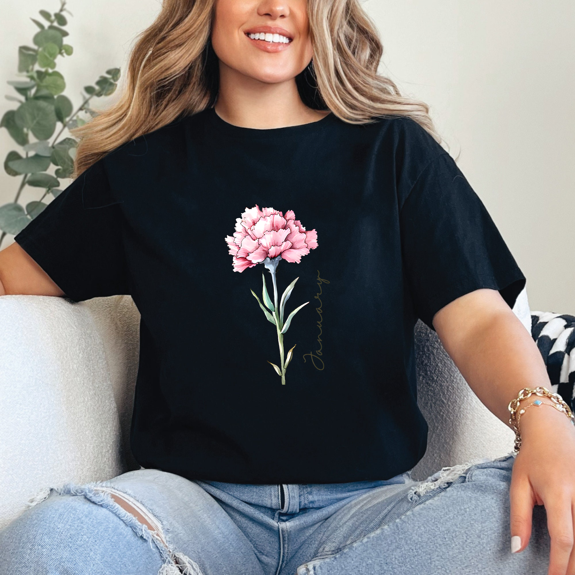 January Birth Flower Shirt, Carnation Floral Tee, Birth Month Shirt Gift, Vintage Flower Shirt, Birthday Gift for Her