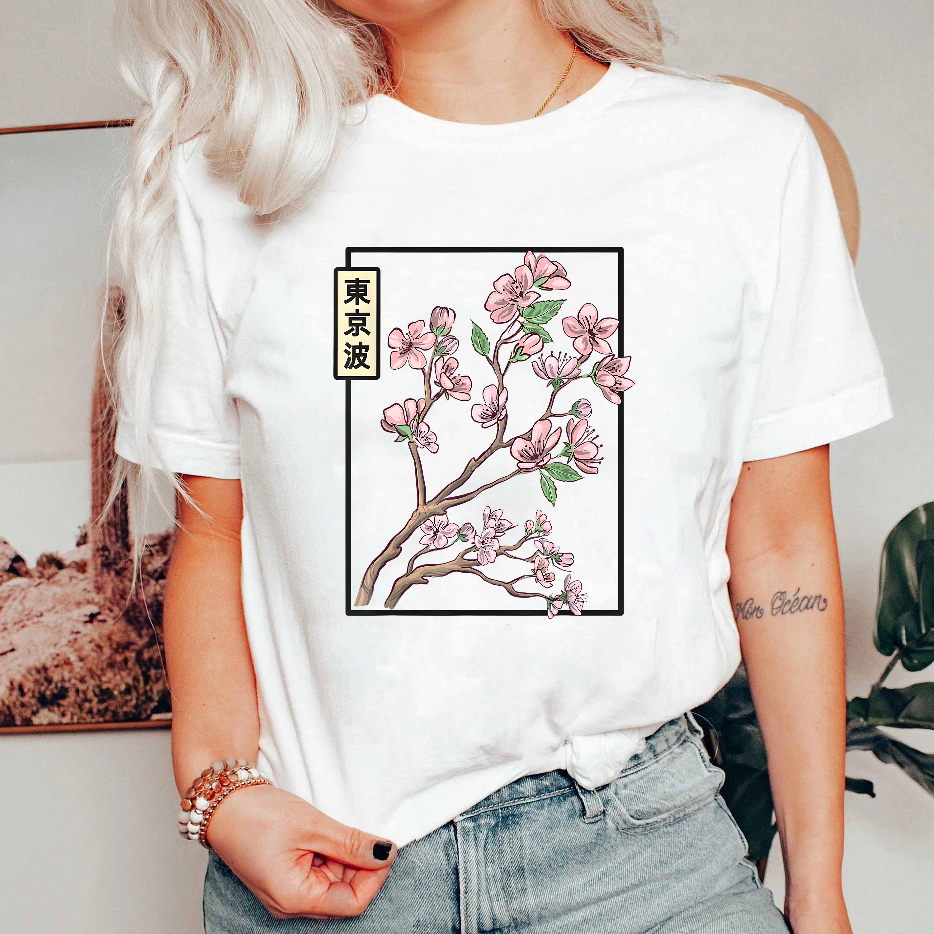 Sakura Blossom Shirt, Japanese Cherry Flower Tee, Tokyo Aesthetic T-Shirt, Anime Style Floral Shirt, Kawaii Japan Tee