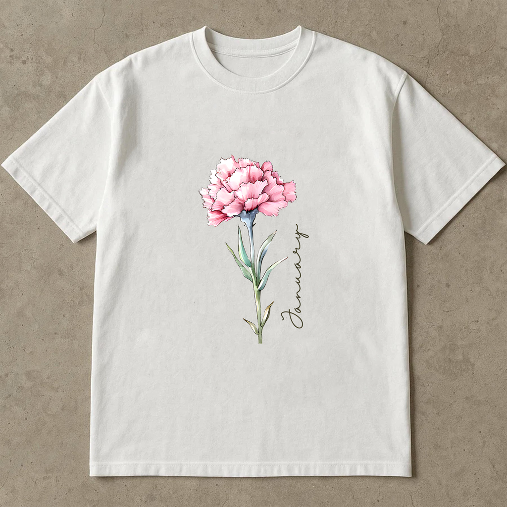 January Birth Flower Shirt, Carnation Floral Tee, Birth Month Shirt Gift, Vintage Flower Shirt, Birthday Gift for Her