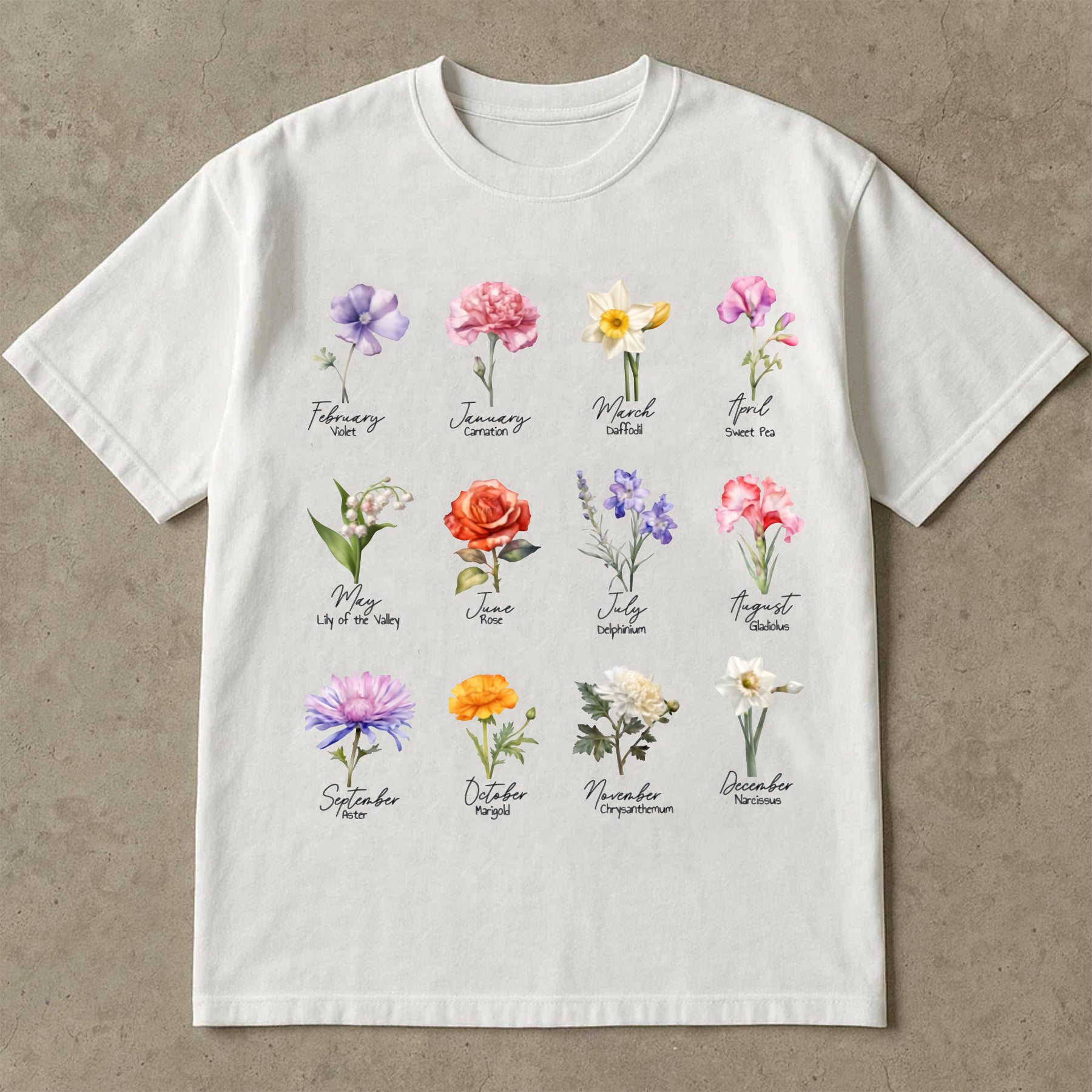 Birth Month Flower Shirt, Personalized Birthday Flower Tee, Monthly Floral Shirt Gift, Botanical Flower T-Shirt, Custom Birthday Gift