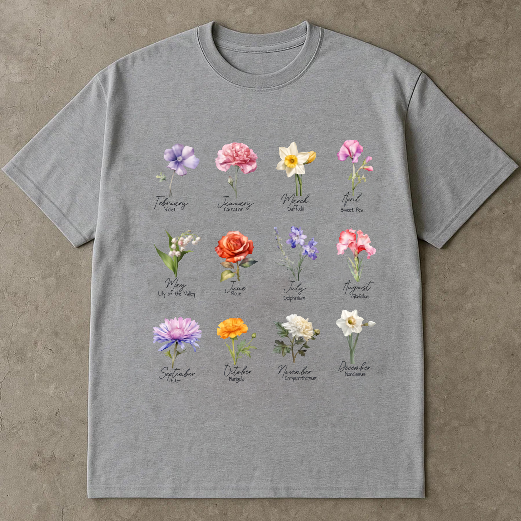 Birth Month Flower Shirt, Personalized Birthday Flower Tee, Monthly Floral Shirt Gift, Botanical Flower T-Shirt, Custom Birthday Gift