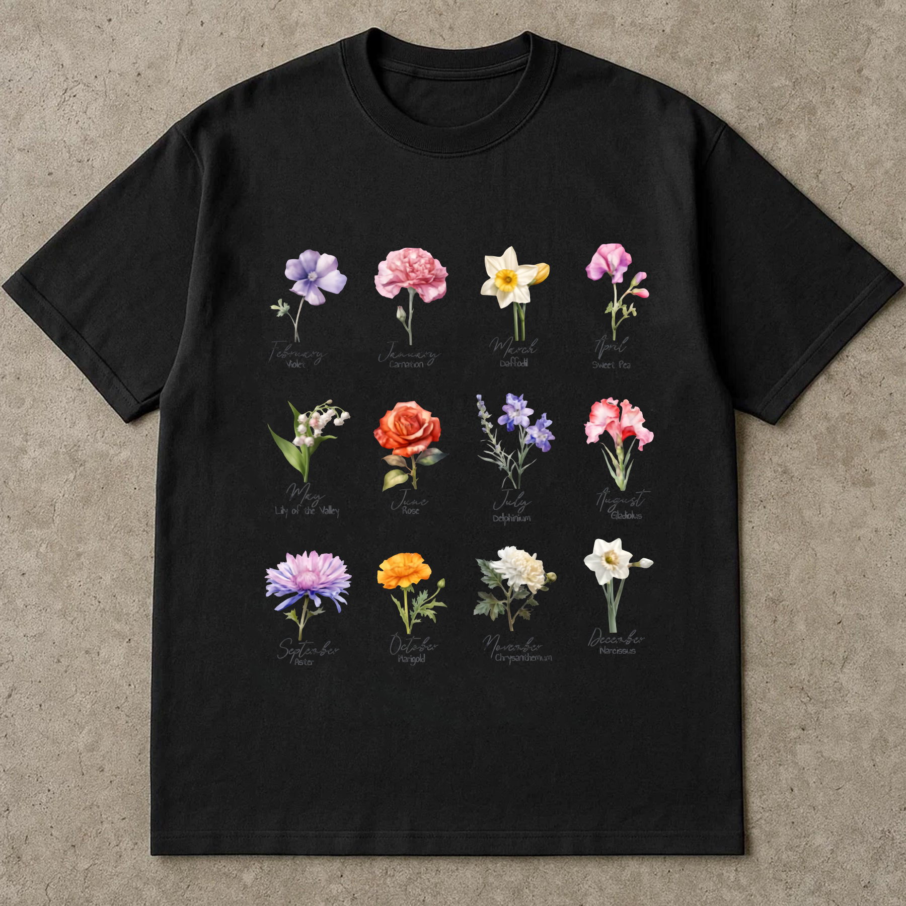 Birth Month Flower Shirt, Personalized Birthday Flower Tee, Monthly Floral Shirt Gift, Botanical Flower T-Shirt, Custom Birthday Gift