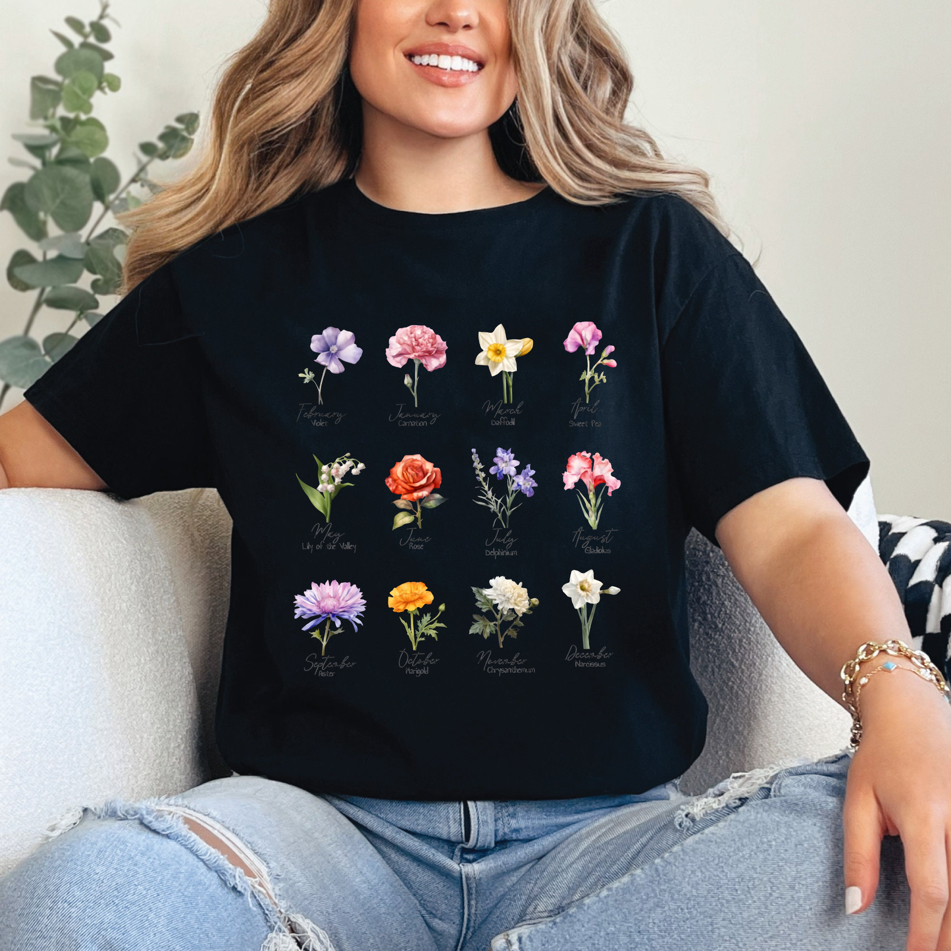 Birth Month Flower Shirt, Personalized Birthday Flower Tee, Monthly Floral Shirt Gift, Botanical Flower T-Shirt, Custom Birthday Gift