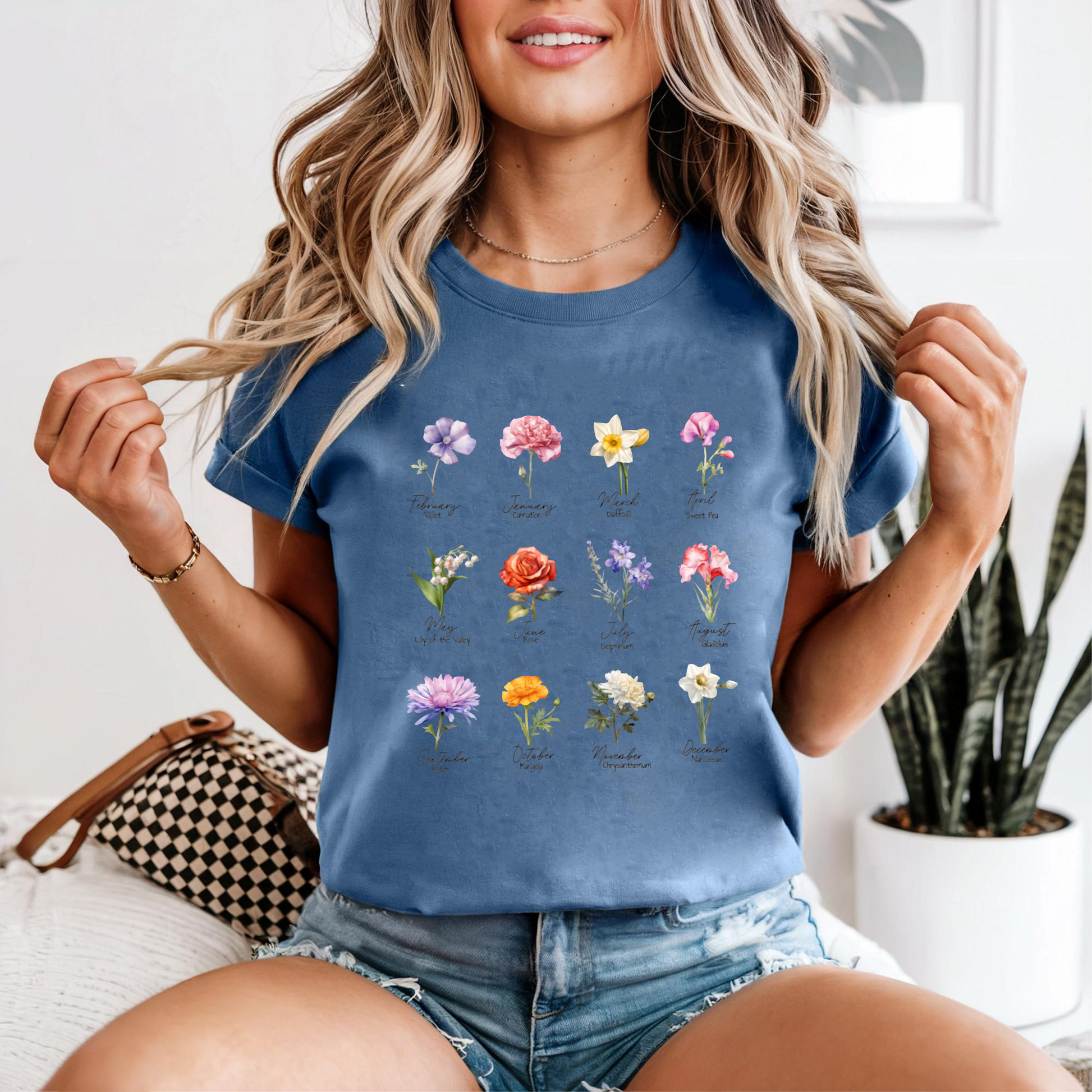 Birth Month Flower Shirt, Personalized Birthday Flower Tee, Monthly Floral Shirt Gift, Botanical Flower T-Shirt, Custom Birthday Gift