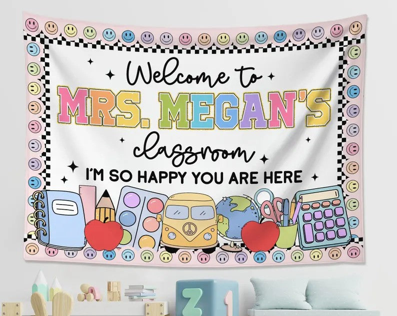 Welcome to Classroom Tapestry, Custom Name Teacher Tapestry, Classroom Decor, Welcome To Class Banner, Teacher Gifts, Back To School. CBPETAL20