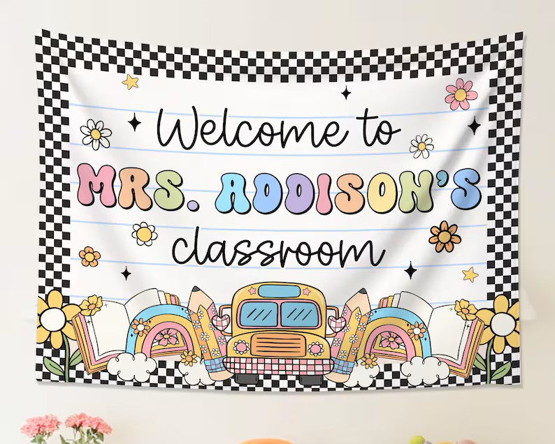 Personalized Classroom Tapestry, Classroom Banner, Classroom Decor, Teacher Tapestry, Welcome Back To School Banner, Gifts For Teacher. CBPETAL19