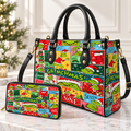 Merry Grinchmas Leather Handbag, Grinch Christmas Pattern Leather Tote Bag, Grinch Wallet Purse, Grinch Lover Gift, Christmas Bag GBAG17