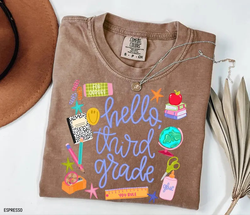 Hello Grade Shirt, Comfort Colors Tee, Back To School Teacher Tee, First Grade Shirt, Cute School Graphic Tee, Teacher Student Shirt, Second. SPETAL14