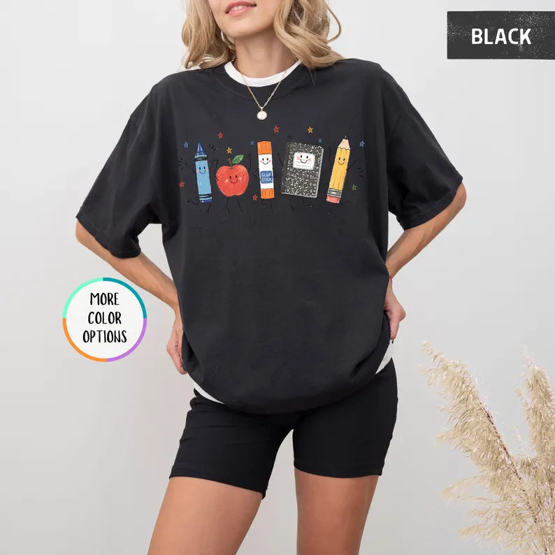 Comfort Colors® Funny Teacher Life Shirt, Back To School Gift, Preschool Teacher School Supplies T-shirt, Crayon Apple Pencil Notebook Shirt. SPETAL3