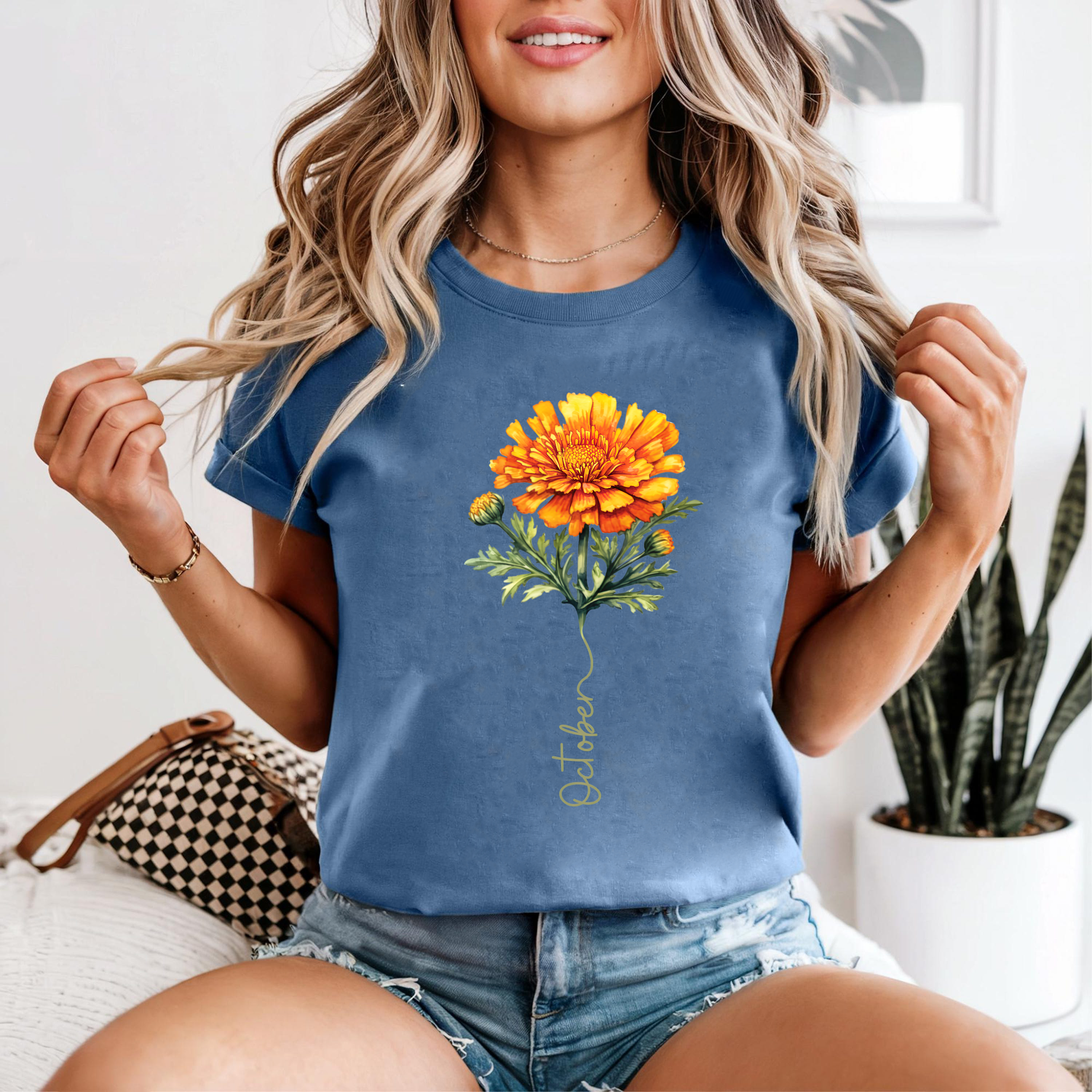October Birth Flower Shirt, Marigold Floral Tee, Birth Month Gift Shirt, Autumn Flower Shirt, Birthday Gift for Her
