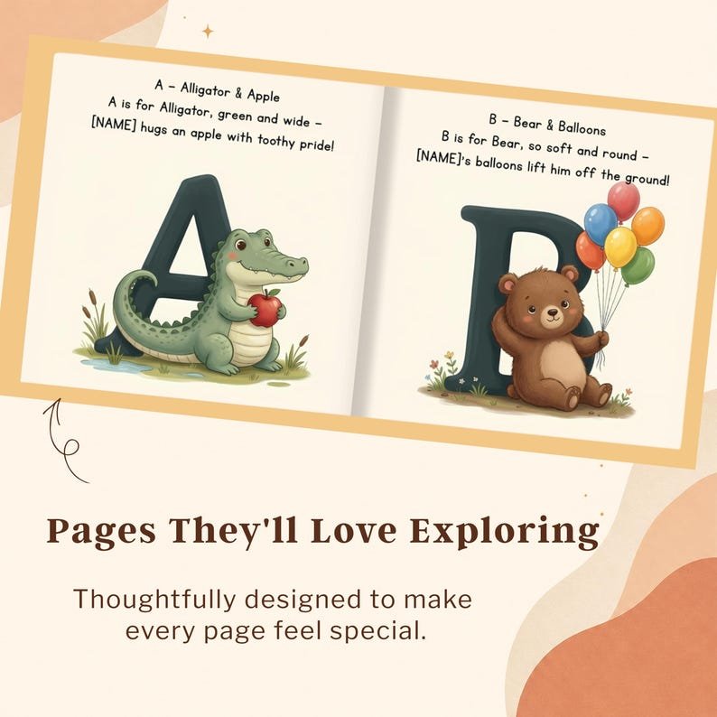 Personalized Alphabet Book for Kids, Custom Name ABC Animal Storybook for Boy or Girl, First Learning Keepsake Gift, Baby Toddler Birthday PBOOK17