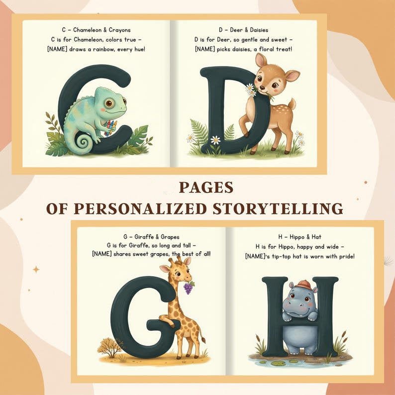Personalized Alphabet Book for Kids, Custom Name ABC Animal Storybook for Boy or Girl, First Learning Keepsake Gift, Baby Toddler Birthday PBOOK17