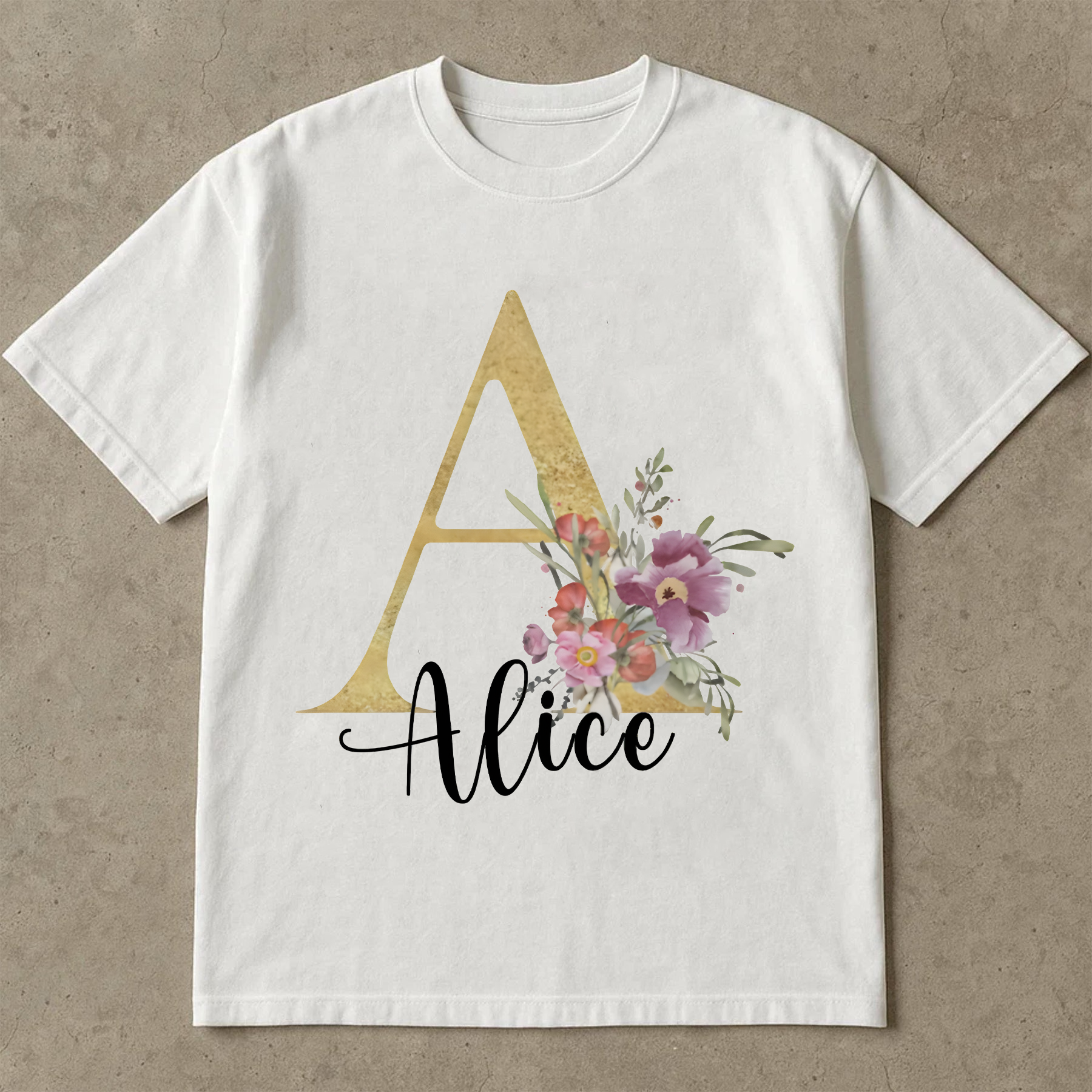 Custom Name Letter Shirt, Floral Monogram T-Shirt, Personalized Initial Shirt Gift, Custom Name Tee for Her, Aesthetic Flower Shirt
