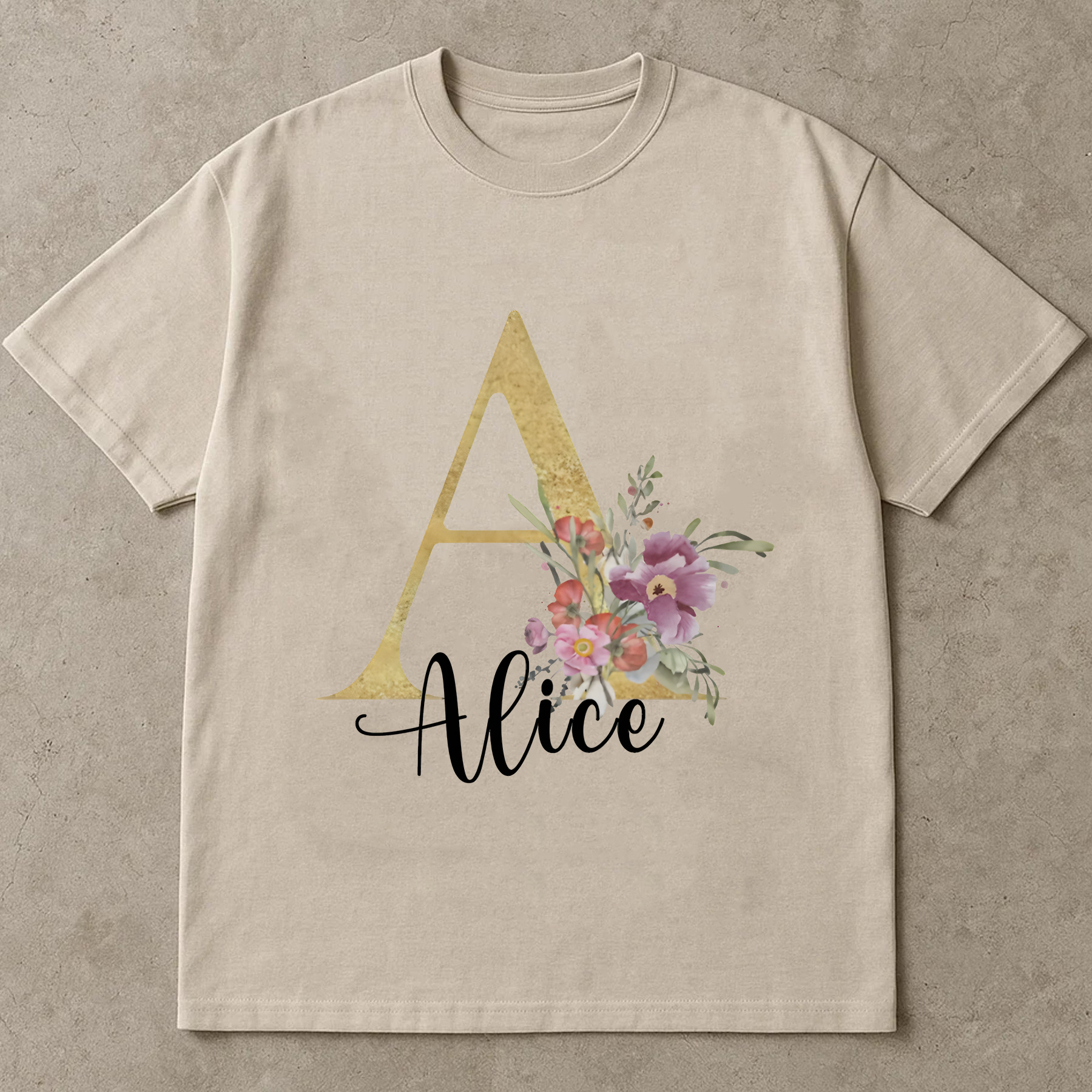 Custom Name Letter Shirt, Floral Monogram T-Shirt, Personalized Initial Shirt Gift, Custom Name Tee for Her, Aesthetic Flower Shirt