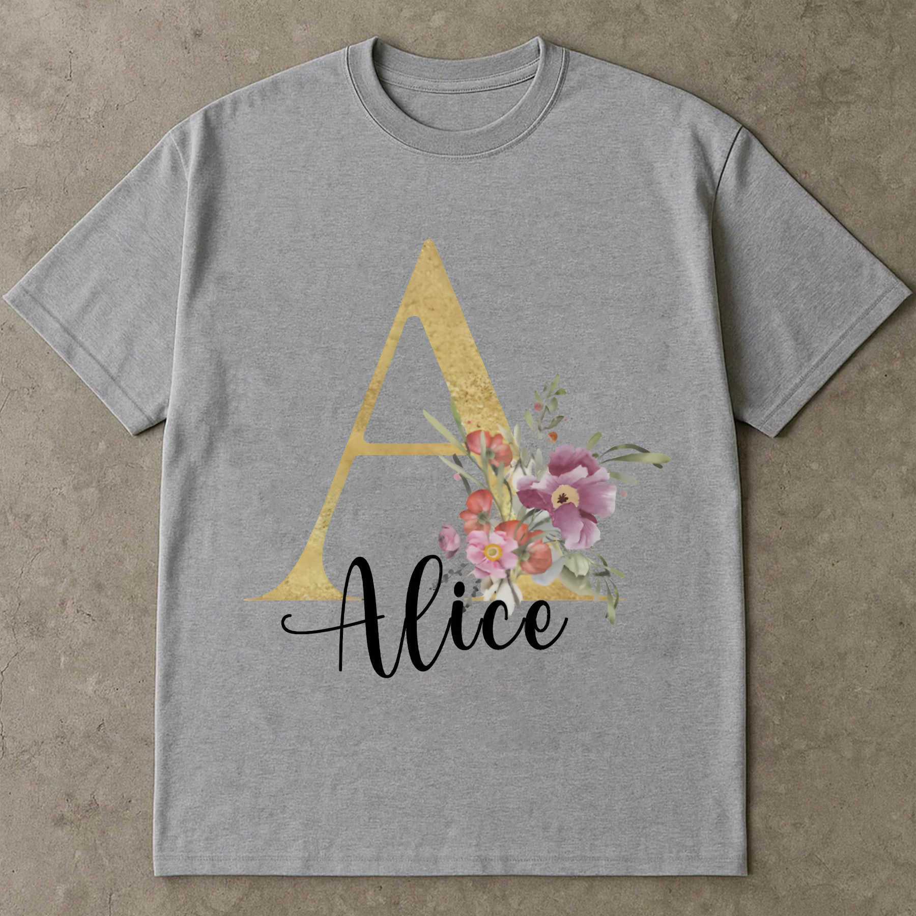 Custom Name Letter Shirt, Floral Monogram T-Shirt, Personalized Initial Shirt Gift, Custom Name Tee for Her, Aesthetic Flower Shirt