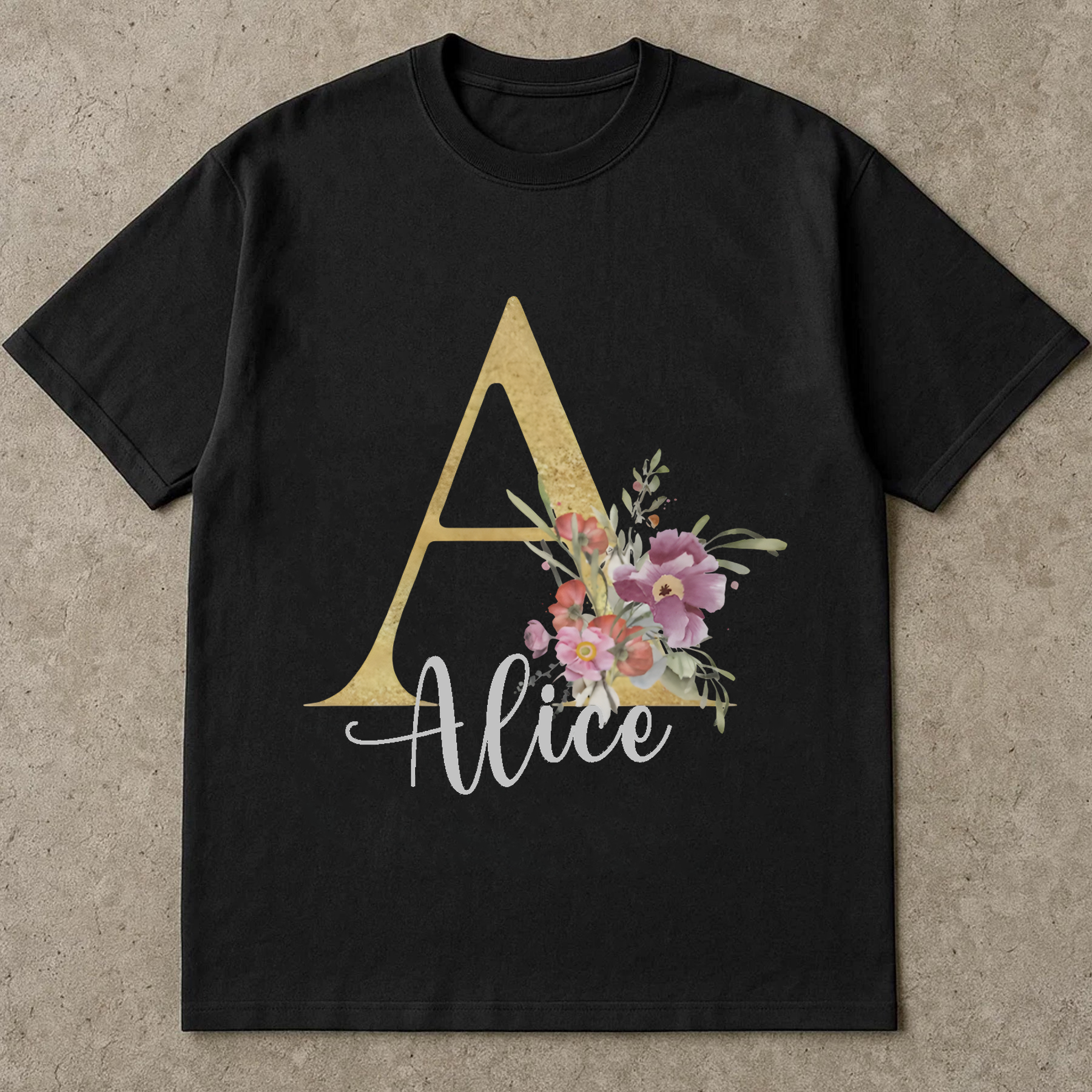 Custom Name Letter Shirt, Floral Monogram T-Shirt, Personalized Initial Shirt Gift, Custom Name Tee for Her, Aesthetic Flower Shirt
