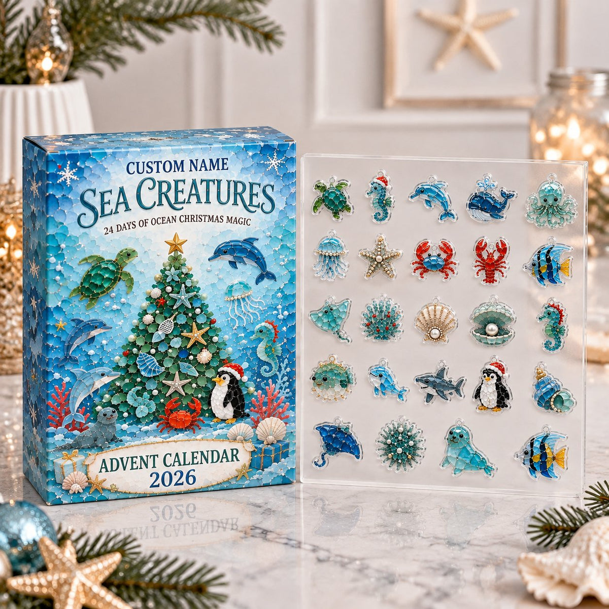 Ocean Animal Advent Calendar 2026, Sea Creature Christmas Countdown Calendar, Ocean Lover Gift, Marine Life Gift AXMAS18