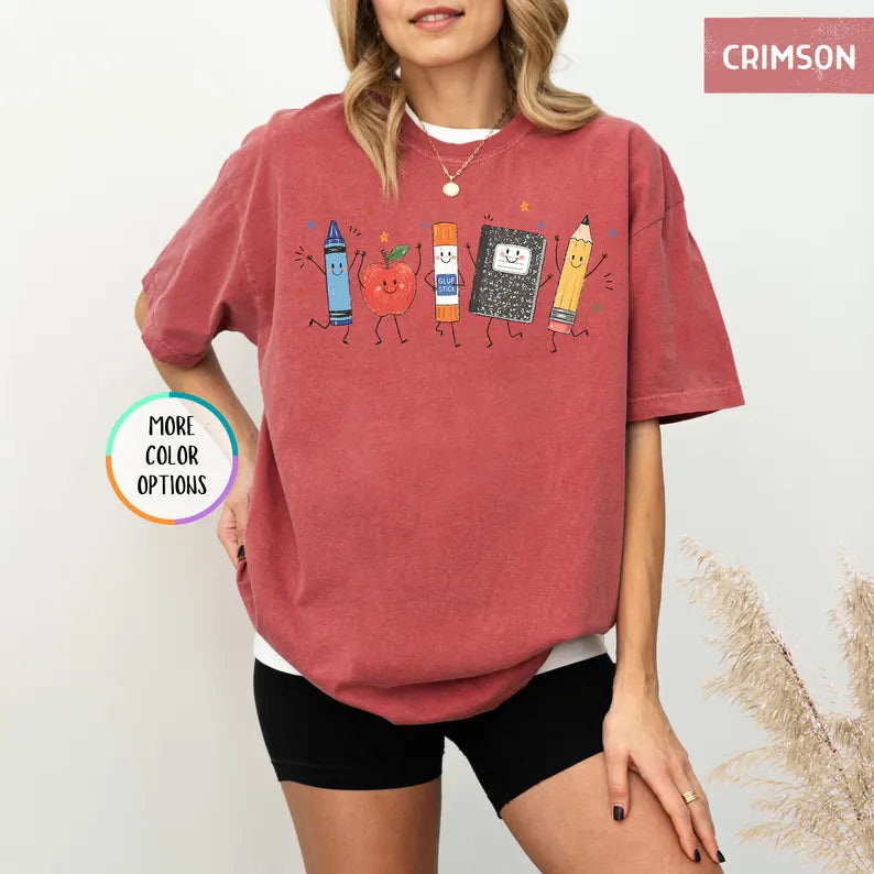 Comfort Colors® Funny Teacher Life Shirt, Back To School Gift, Preschool Teacher School Supplies T-shirt, Crayon Apple Pencil Notebook Shirt. SPETAL3