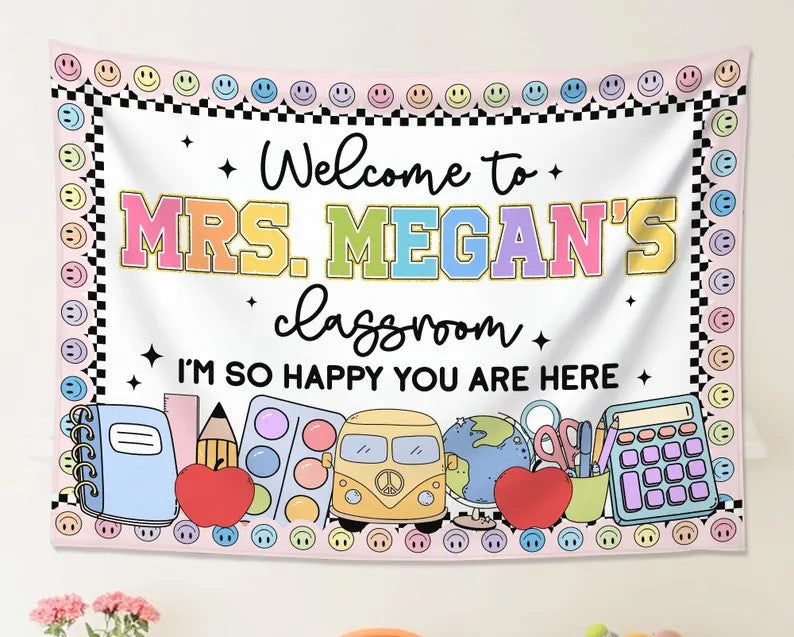 Welcome to Classroom Tapestry, Custom Name Teacher Tapestry, Classroom Decor, Welcome To Class Banner, Teacher Gifts, Back To School. CBPETAL20