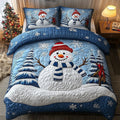 Snowman Quilted Bedding Set, Christmas Bedspread with Pillowcases, Festive Winter Bedroom Decor, Bedding Decor PTBED50