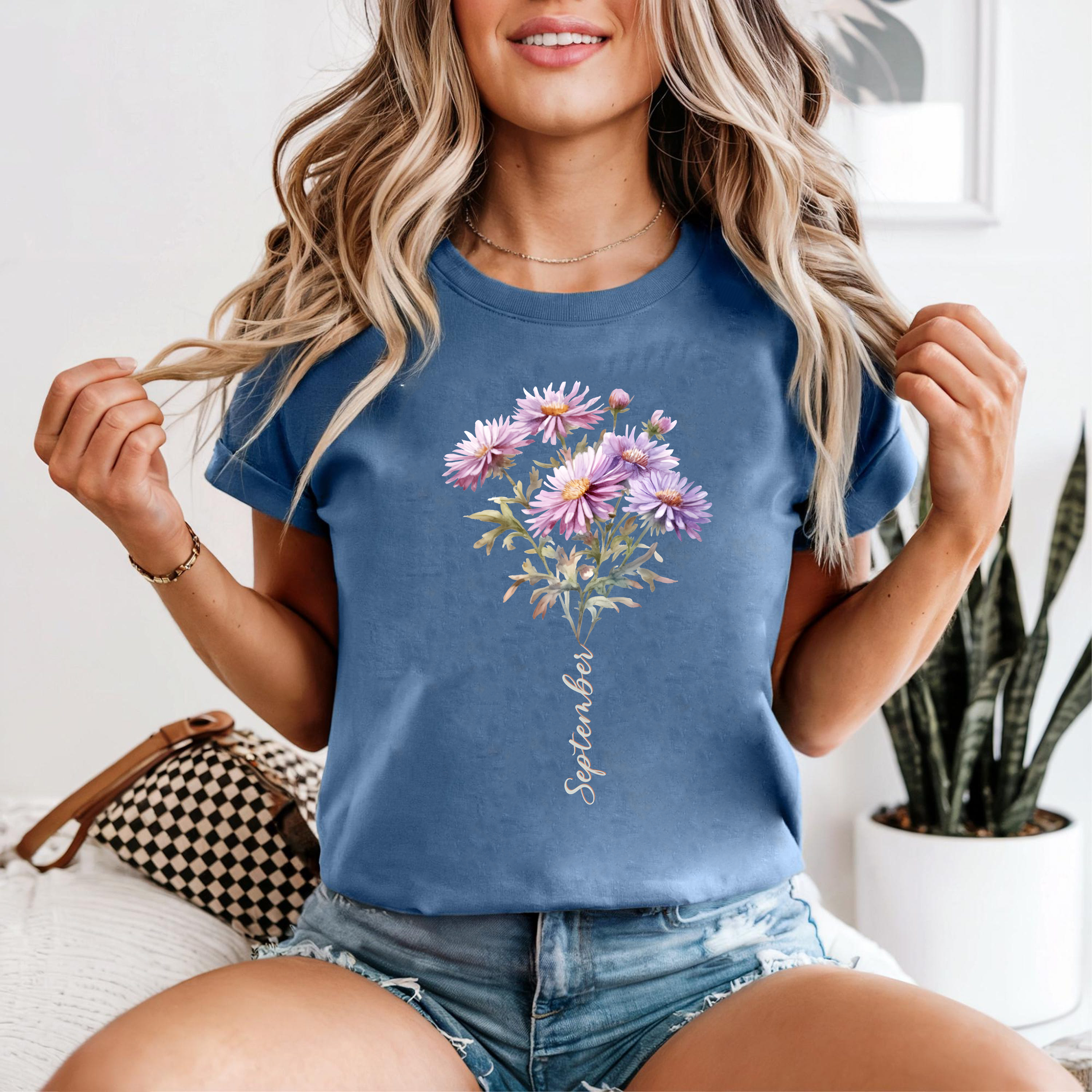 September Birth Flower Shirt, Aster Floral Tee, Birthday Gift Shirt, Botanical Flower Shirt, Vintage Floral Tee