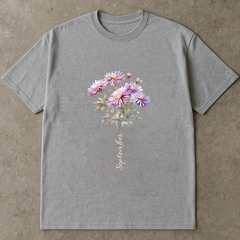 September Birth Flower Shirt, Aster Floral Tee, Birthday Gift Shirt, Botanical Flower Shirt, Vintage Floral Tee