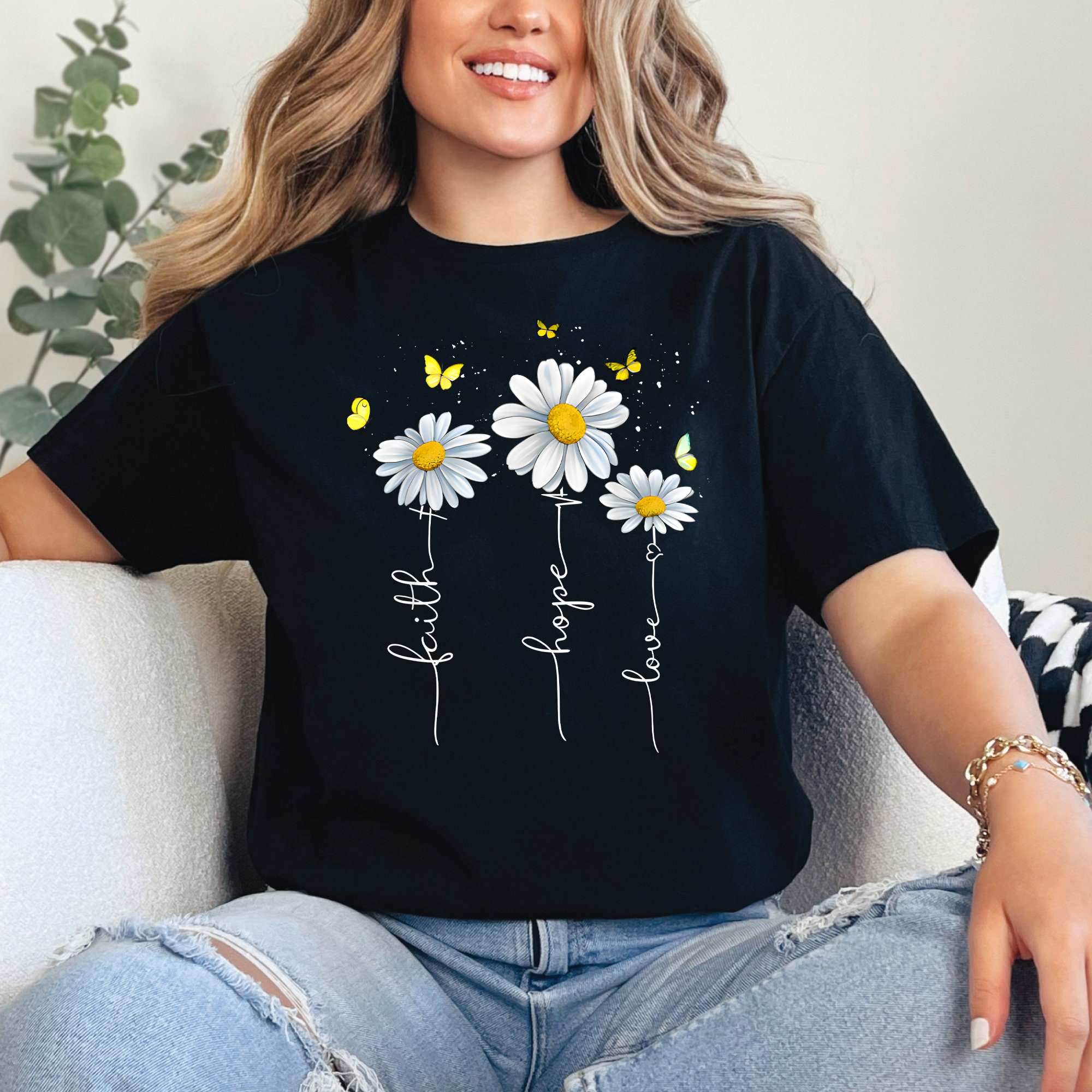 Faith Hope Love Daisy Shirt, Inspirational Christian Floral Tee, Bible Verse Flower Shirt, Positive Quote T-Shirt for Women