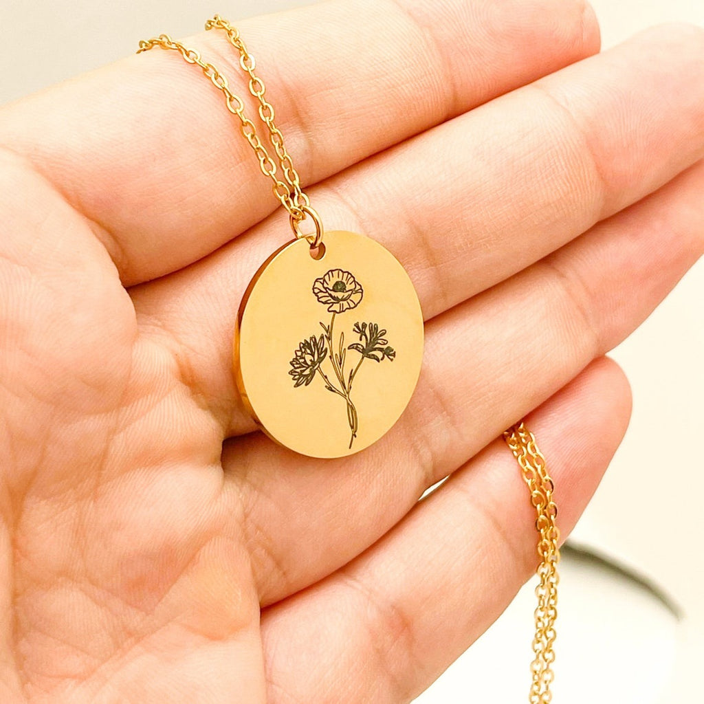 Personalized Family Birth Flower Bouquet Necklace with Birthstone, Custom Jewelry Gift, Mother's Day Gifts, Christmas Gift for Her