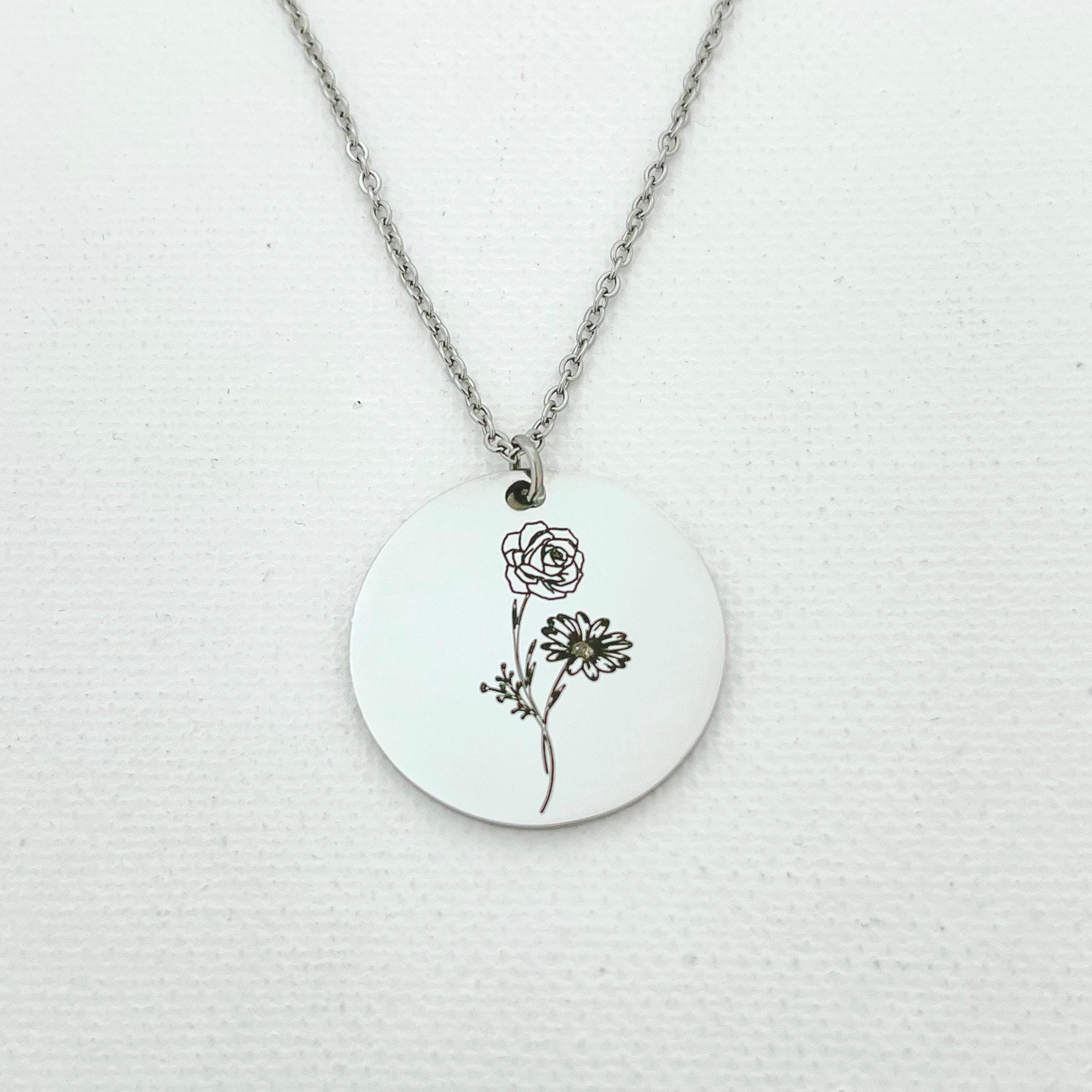 Personalized Family Birth Flower Bouquet Necklace with Birthstone, Custom Jewelry Gift, Mother's Day Gifts, Christmas Gift for Her