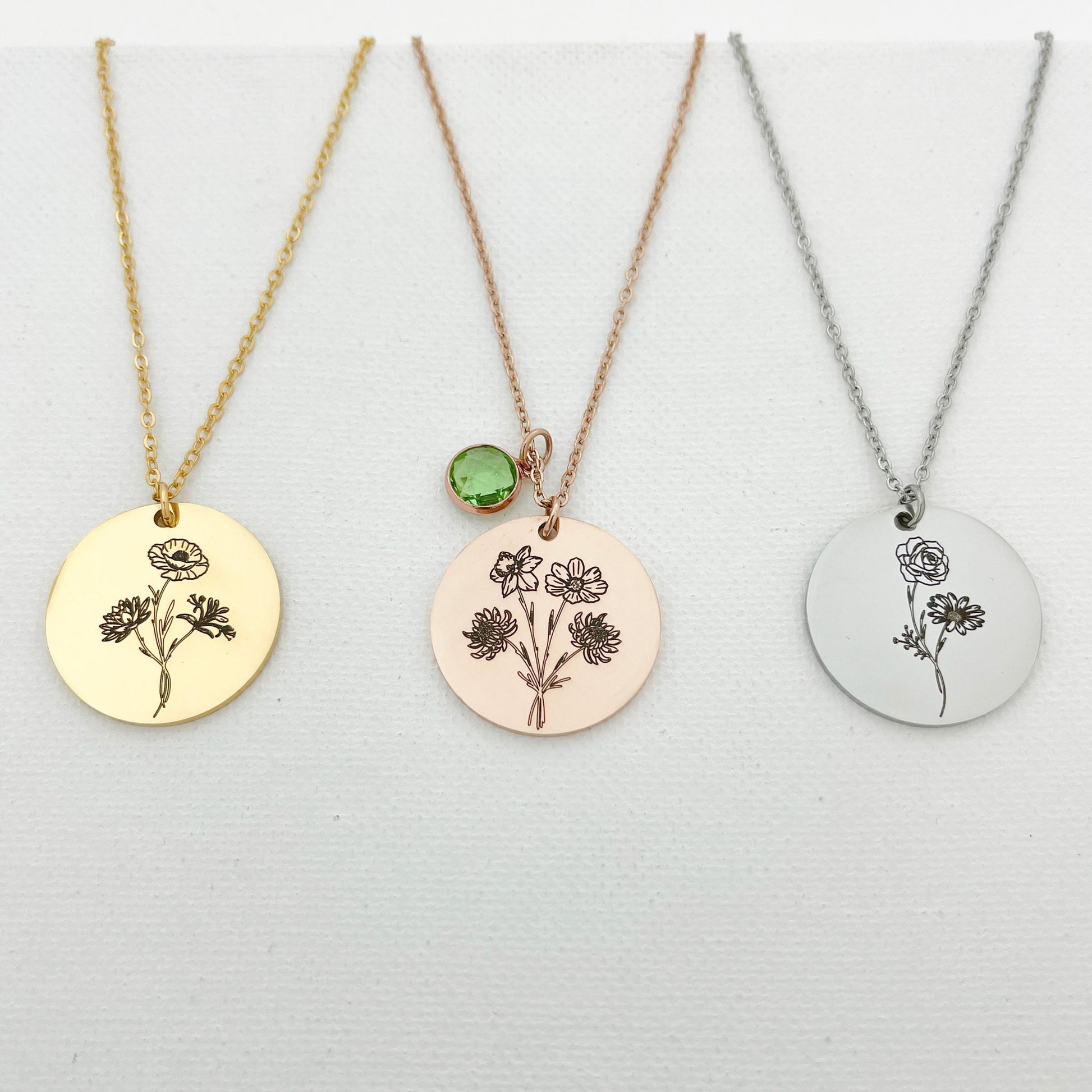 Personalized Family Birth Flower Bouquet Necklace with Birthstone, Custom Jewelry Gift, Mother's Day Gifts, Christmas Gift for Her