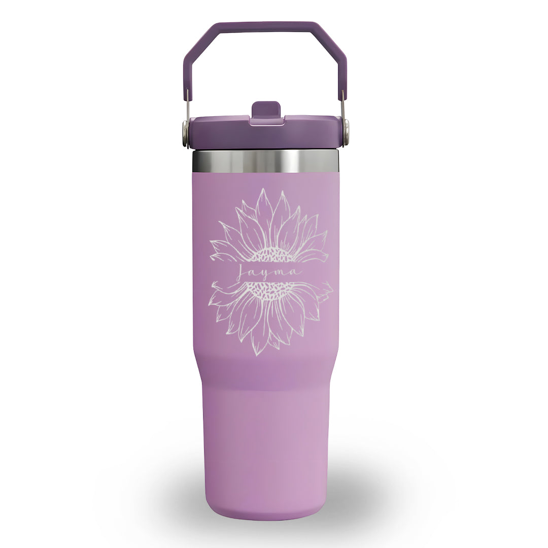Personalized FLTP Tumbler with Straw, Custom Sunflower Engraved Travel Mug, 40oz Stainless Steel Insulated Cup with Handle