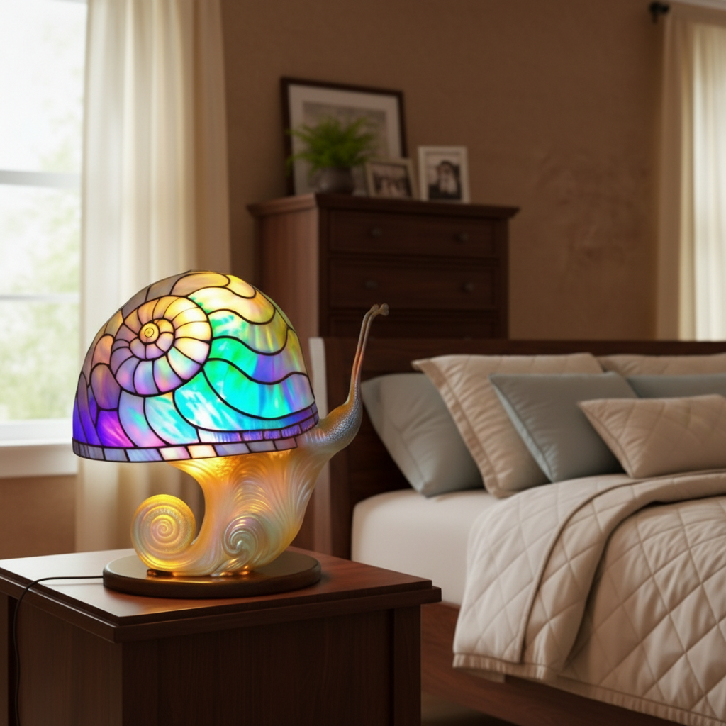 Mushroom and Snail LED Night Light, Acrylic Plastic Table Lamp, Cute Nature Inspired Decor Light, Cozy Bedroom Night Lamp, Whimsical Gift