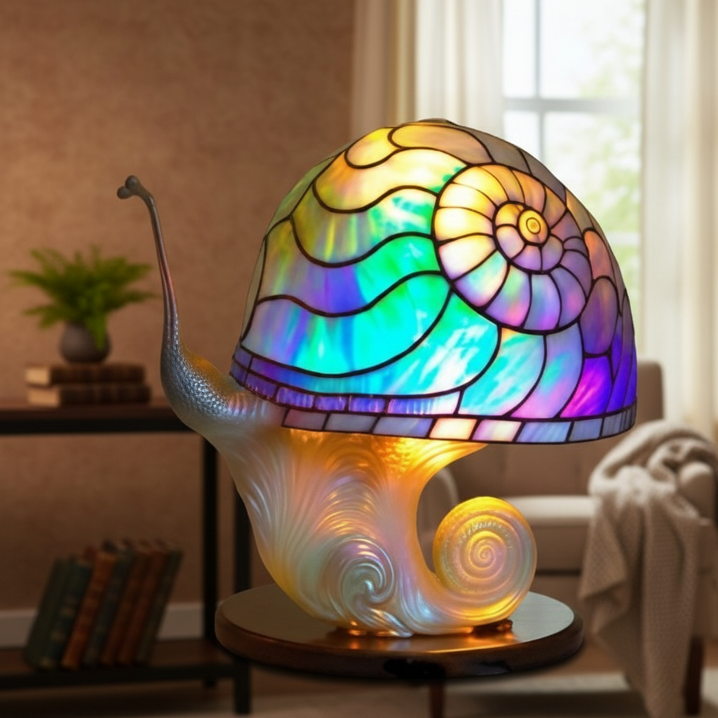 Mushroom and Snail LED Night Light, Acrylic Plastic Table Lamp, Cute Nature Inspired Decor Light, Cozy Bedroom Night Lamp, Whimsical Gift