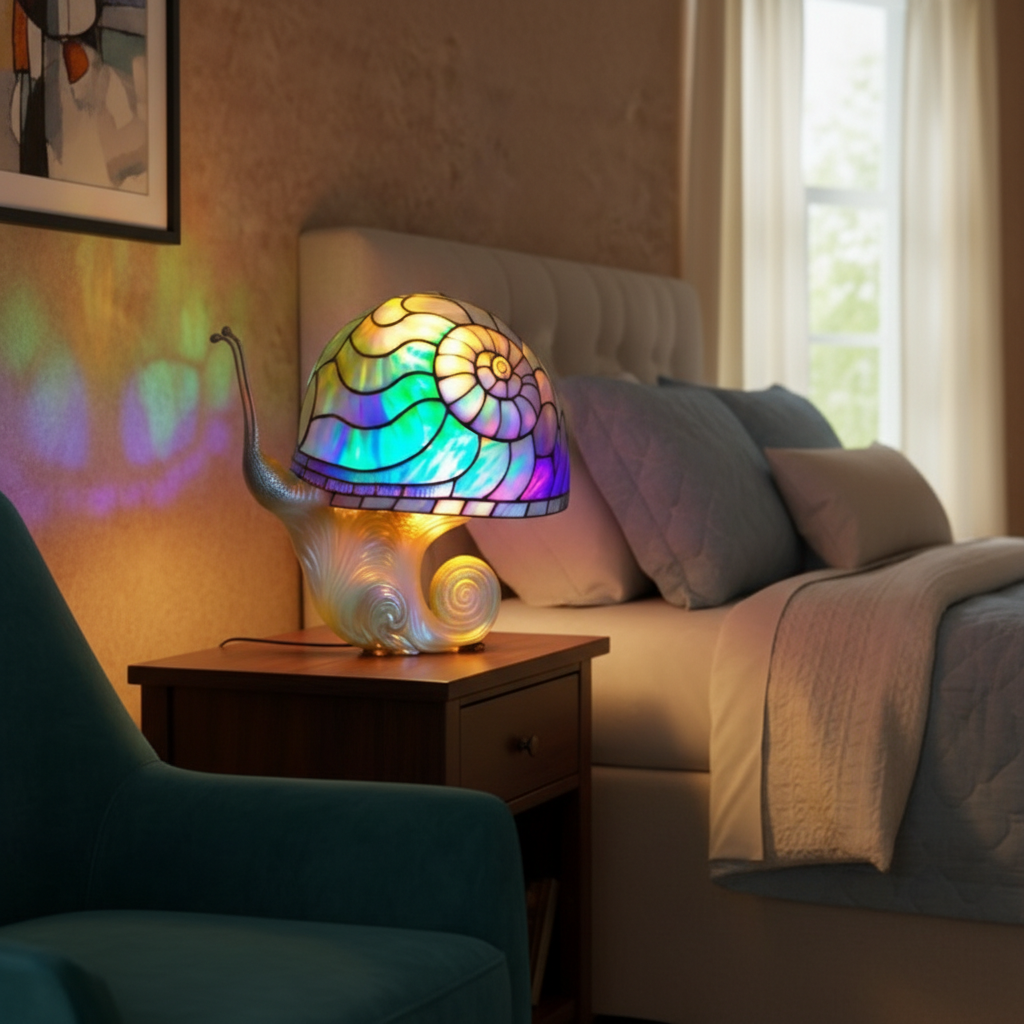 Mushroom and Snail LED Night Light, Acrylic Plastic Table Lamp, Cute Nature Inspired Decor Light, Cozy Bedroom Night Lamp, Whimsical Gift