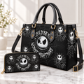 The Nightmare Before Christmas Leather Handbag, Jack Skellington Leather Tote Bag, Skellington Wallet Purse, Custom Bag Gift SBAG01