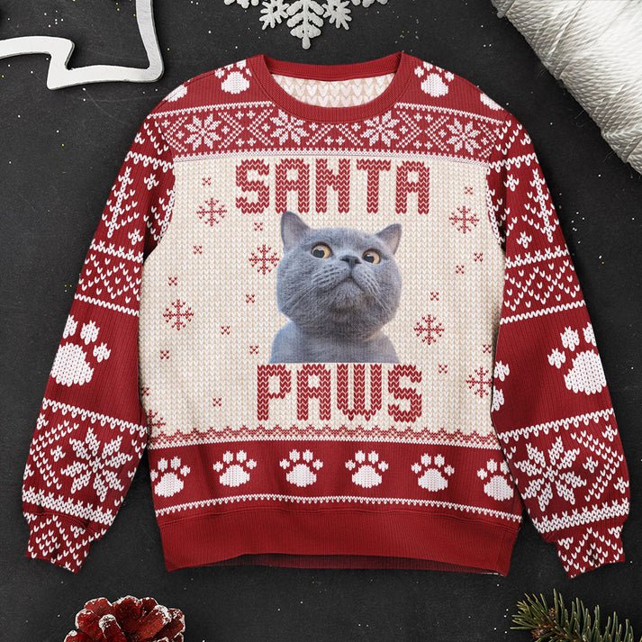 Personalized Pet - Santa Paws Ugly Christmas Sweater, Custom Pet Photo Shirt, Unisex Kid Adult Sweater, Christmas Party Shirt, Holiday Sweatshirts, Xmas Outfit, Christmas Gift UXMAS19