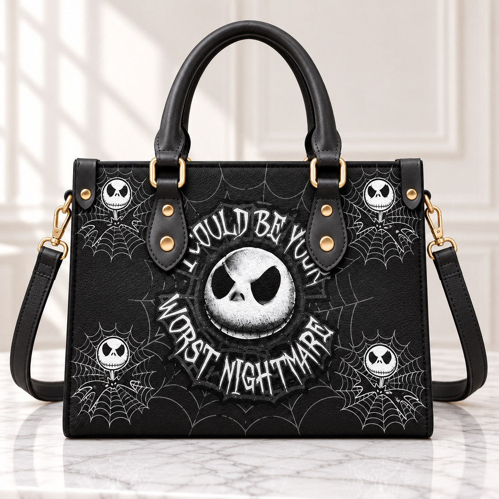 The Nightmare Before Christmas Leather Handbag, Jack Skellington Leather Tote Bag, Skellington Wallet Purse, Custom Bag Gift SBAG01
