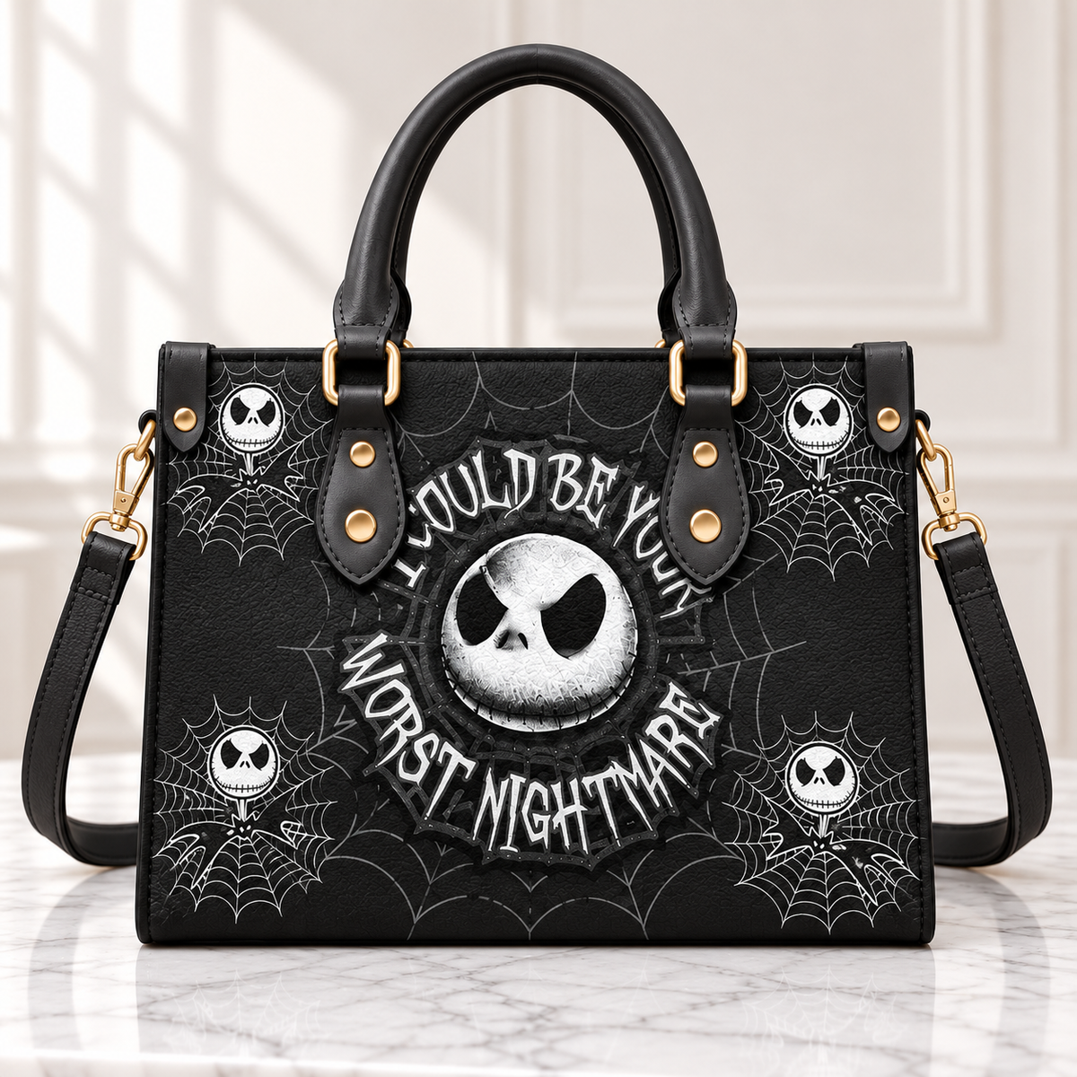 The Nightmare Before Christmas Leather Handbag, Jack Skellington Leather Tote Bag, Skellington Wallet Purse, Custom Bag Gift SBAG01