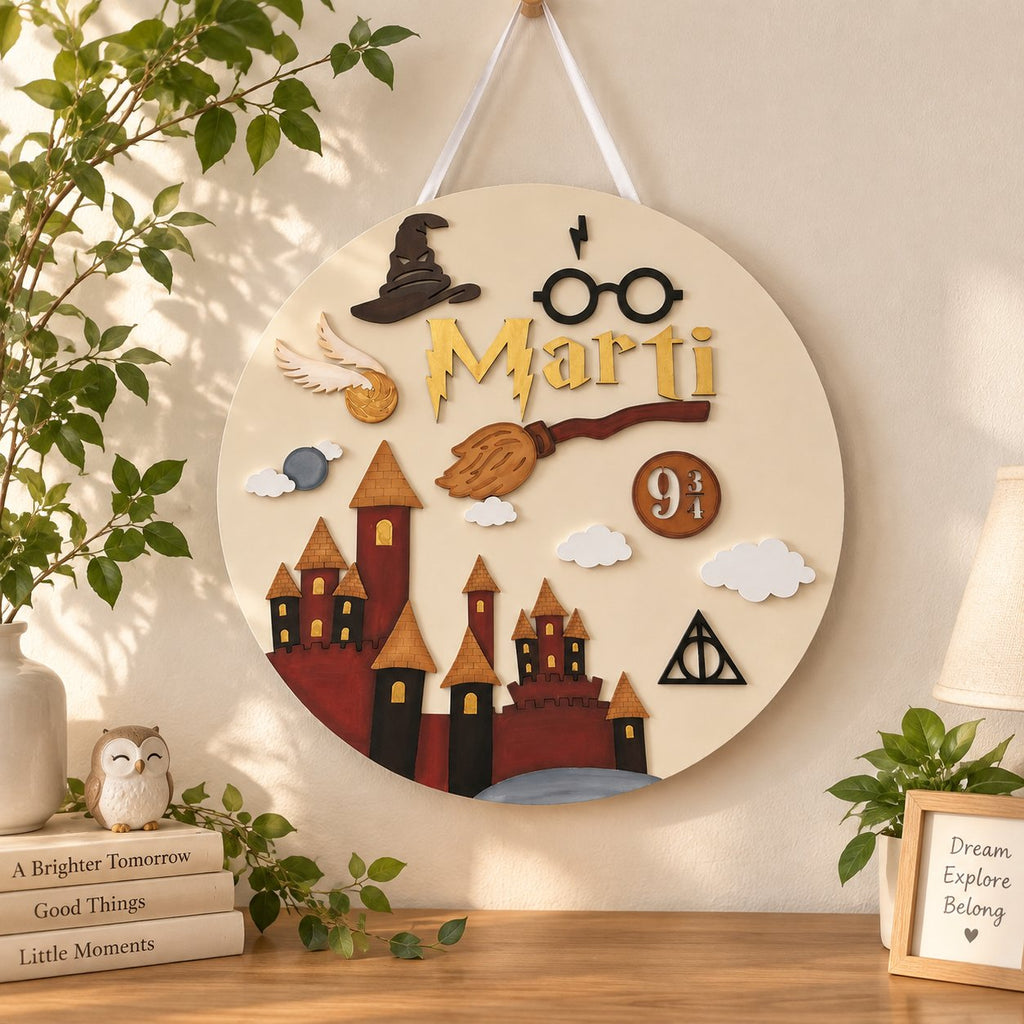 Personalized Wizard Wooden Sign, Custom Boy Name Door Hanger, Magic Castle Nursery Decor, Fantasy Kids Room Sign WOODKID15