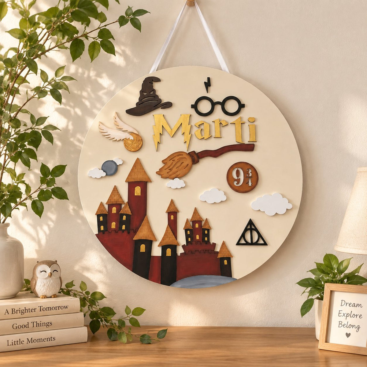 Personalized Wizard Wooden Sign, Custom Boy Name Door Hanger, Magic Castle Nursery Decor, Fantasy Kids Room Sign WOODKID15