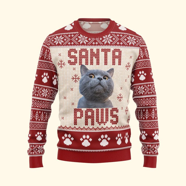Personalized Pet - Santa Paws Ugly Christmas Sweater, Custom Pet Photo Shirt, Unisex Kid Adult Sweater, Christmas Party Shirt, Holiday Sweatshirts, Xmas Outfit, Christmas Gift UXMAS19